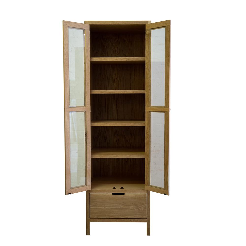 The Mini Scandi Oak Display Cupboard, includes shelves and a draw - Holly Wood Kitchens and Furniture